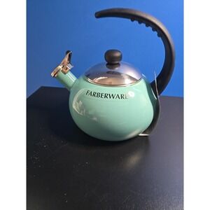 Farberware NEW Luna Whistling Stovetop Tea Kettle Pot Turquoise Aqua Blue